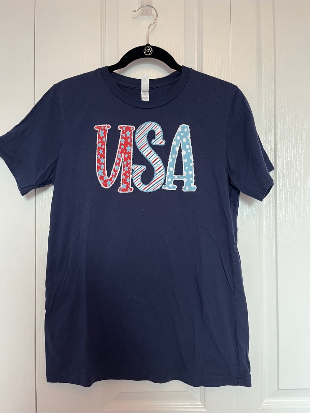 Bella Canvas Navy Tee with Red, White & Light Blue USA